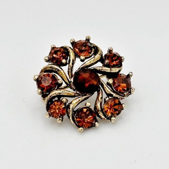Vintage Topaz Citrine Rhinestone in Gold Brooch and Earring Set - Picture 7 of 8